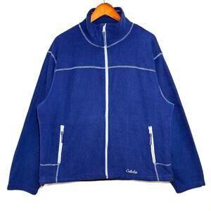 Cabela's Large Blue Full Zip Fleece‎ Jacket Pockets Utility Fall Workwear Winter